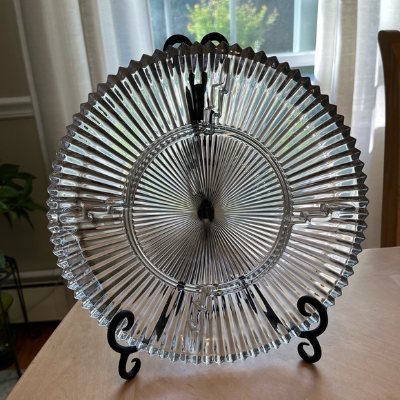 Vintage 3 Section Glass Dish 10.5” Indiana Glass Ribbed Serving Platter - Picture 12 of 16